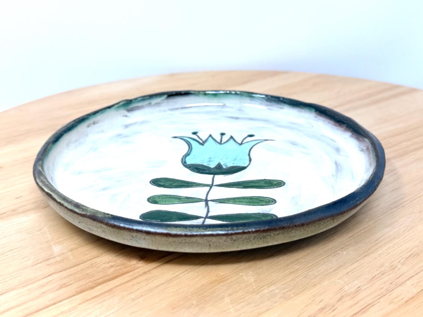 Handmade Small Ceramic Plate – Scandinavian Inspired Folk Flower – Rustic Terracotta Side Plate (11 of 14) -- Fabode Ceramics