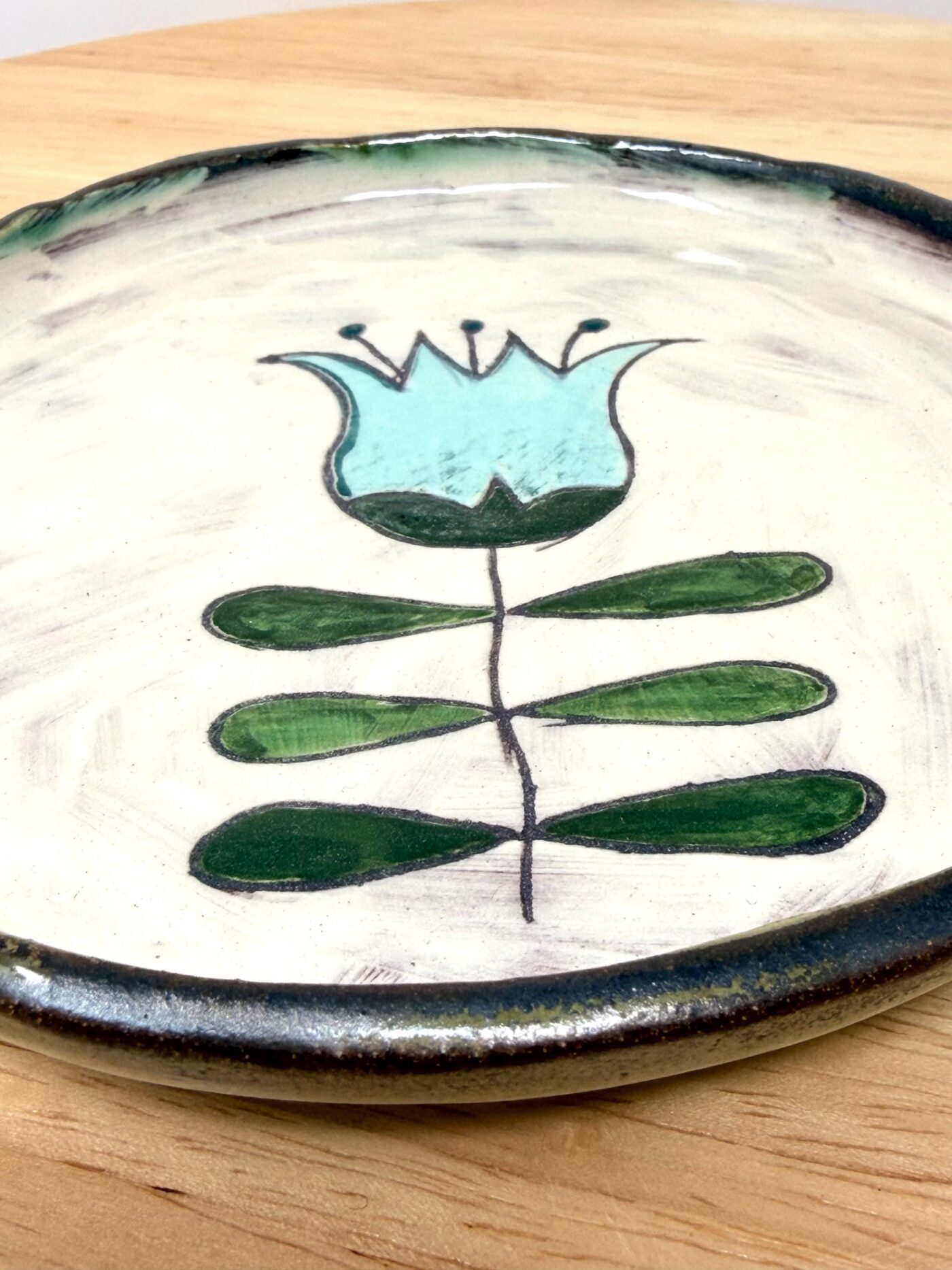 Handmade Small Ceramic Plate – Scandinavian Inspired Folk Flower – Rustic Terracotta Side Plate (14 of 14) -- Fabode Ceramics
