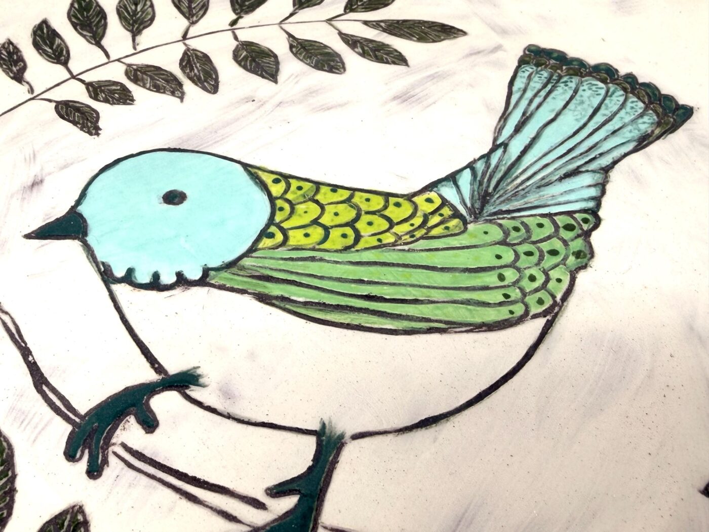 Large Ceramic Serving Bowl – Folk art inspired Bird, Rustic Terracotta Pasta Dish (12 of 12) -- Fabode Ceramics