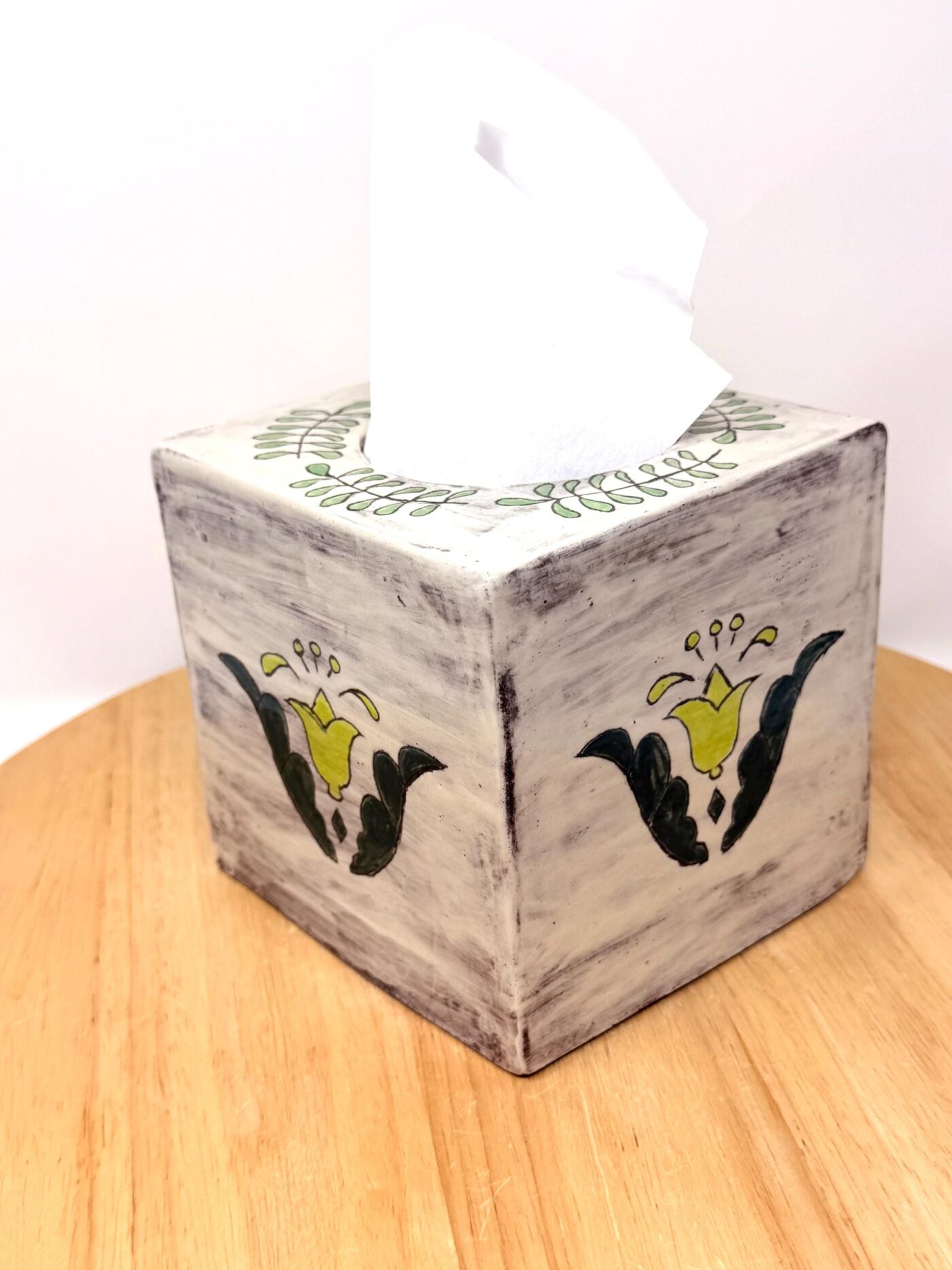 Handmade Ceramic Tissue Box Cover – Folk Art Inspired Tissue Holder – Rustic Terracotta Home Decor (5 of 13) -- Fabode Ceramics