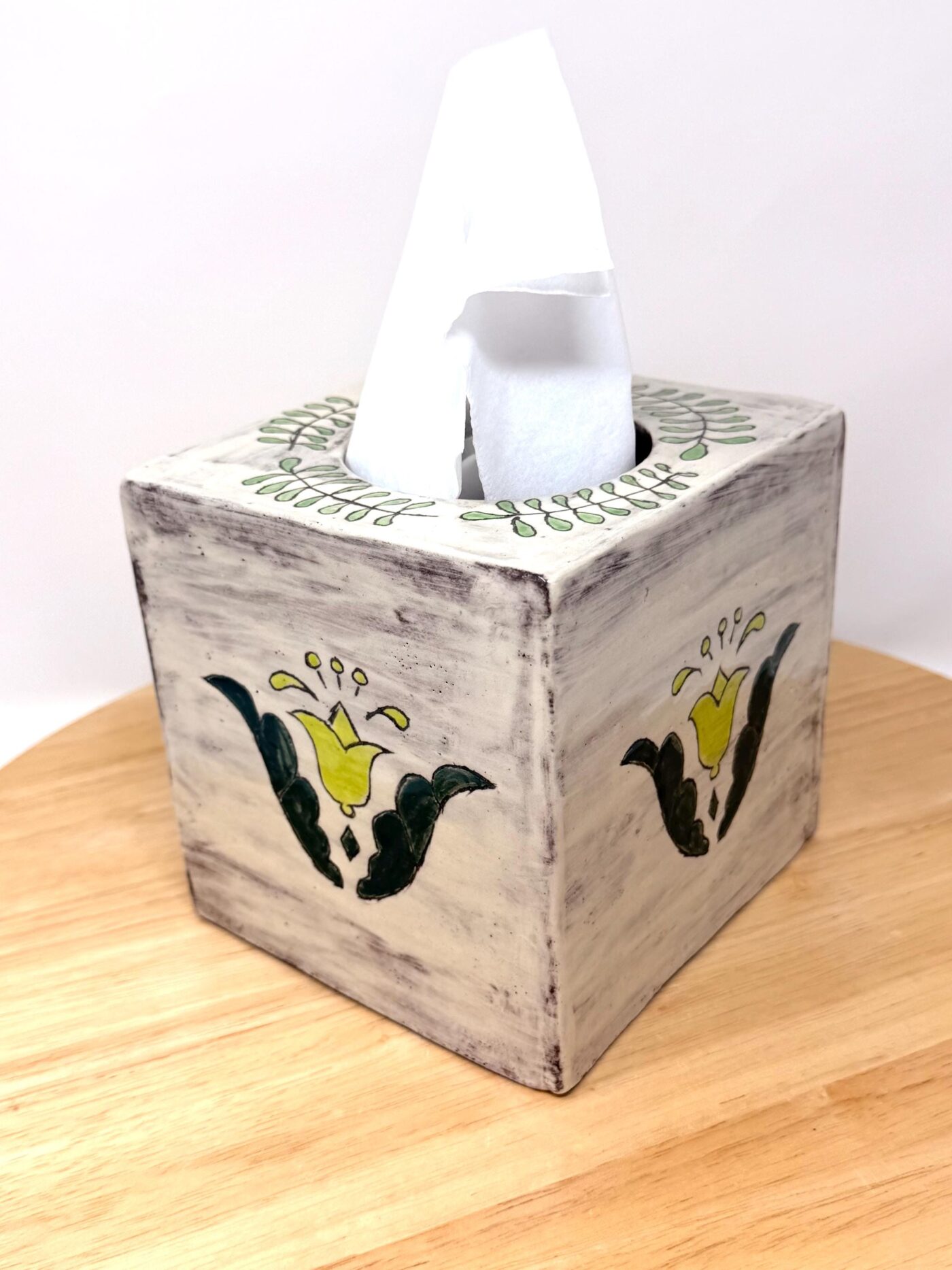 Handmade Ceramic Tissue Box Cover – Folk Art Inspired Tissue Holder – Rustic Terracotta Home Decor (6 of 13) -- Fabode Ceramics