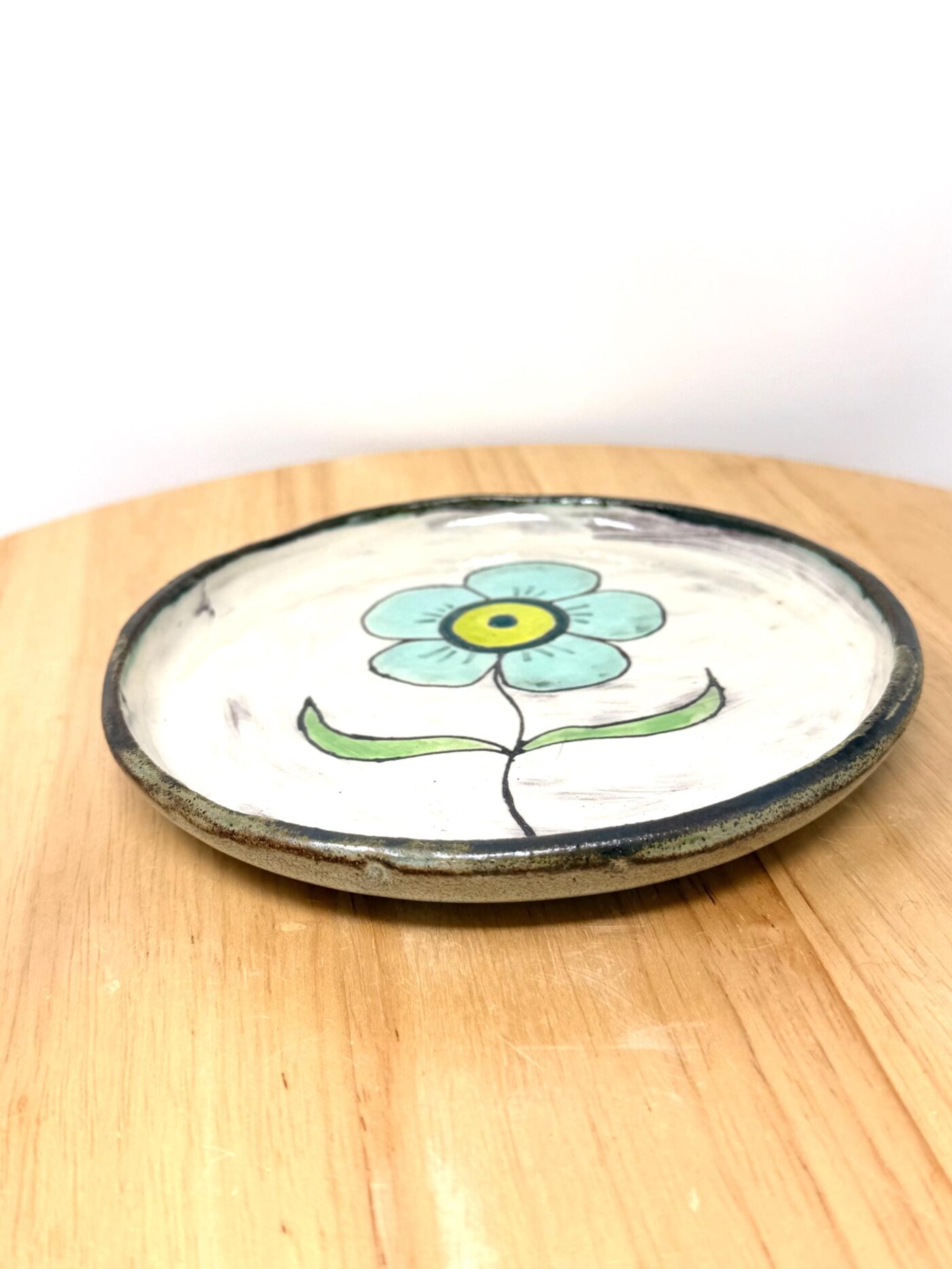 Handmade Small Ceramic Plate – Folk Flower Design – Rustic Terracotta Side Plate (4 of 13) -- Fabode Ceramics
