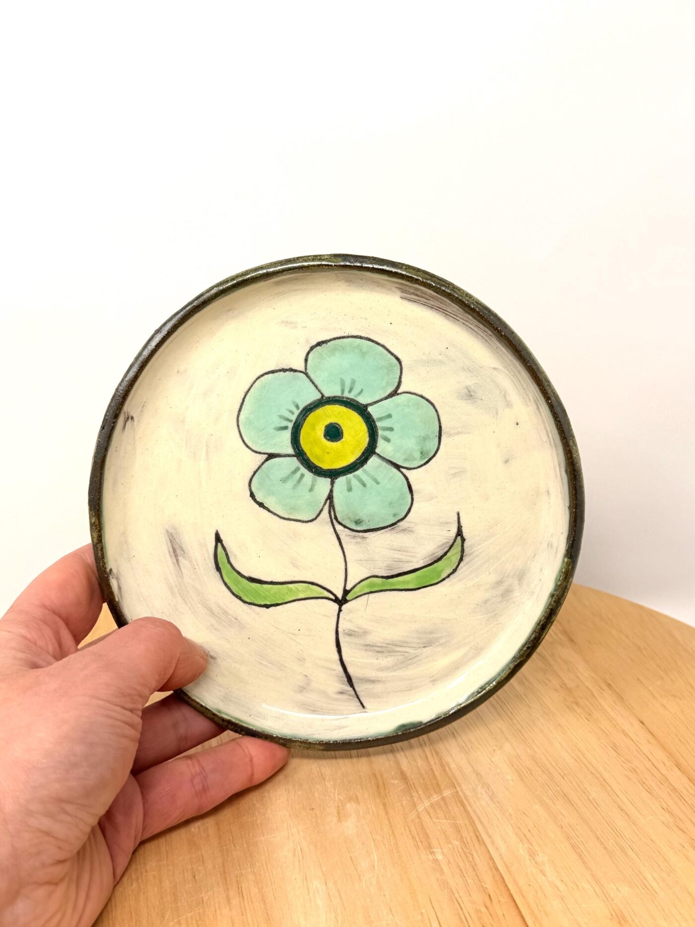 il_fullxfull.7787192545_nh83.jpg Handmade Small Ceramic Plate – Folk Flower Design – Rustic Terracotta Side Plate (1 of 13) -- Fabode Ceramics
