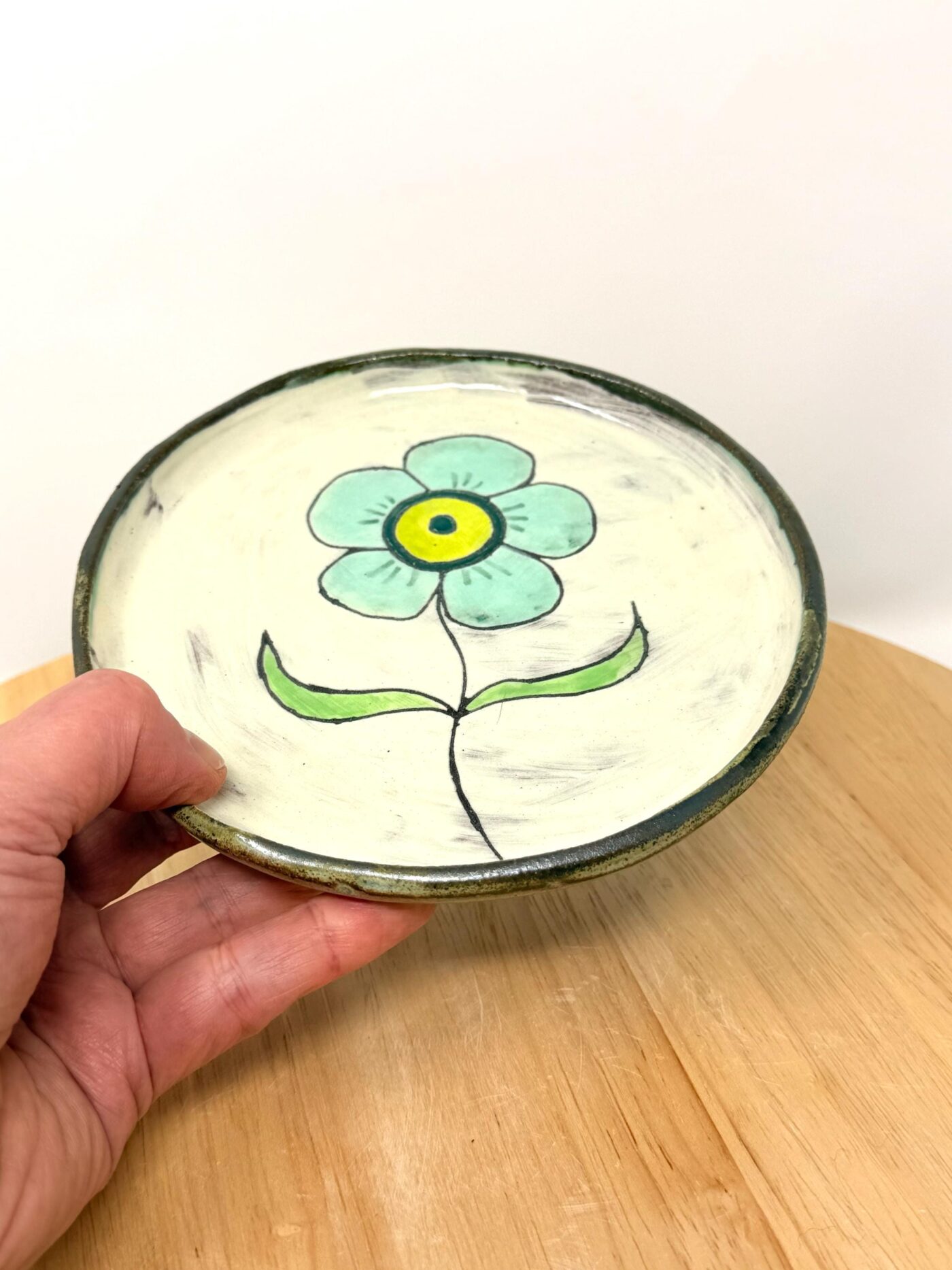 Handmade Small Ceramic Plate – Folk Flower Design – Rustic Terracotta Side Plate (3 of 13) -- Fabode Ceramics
