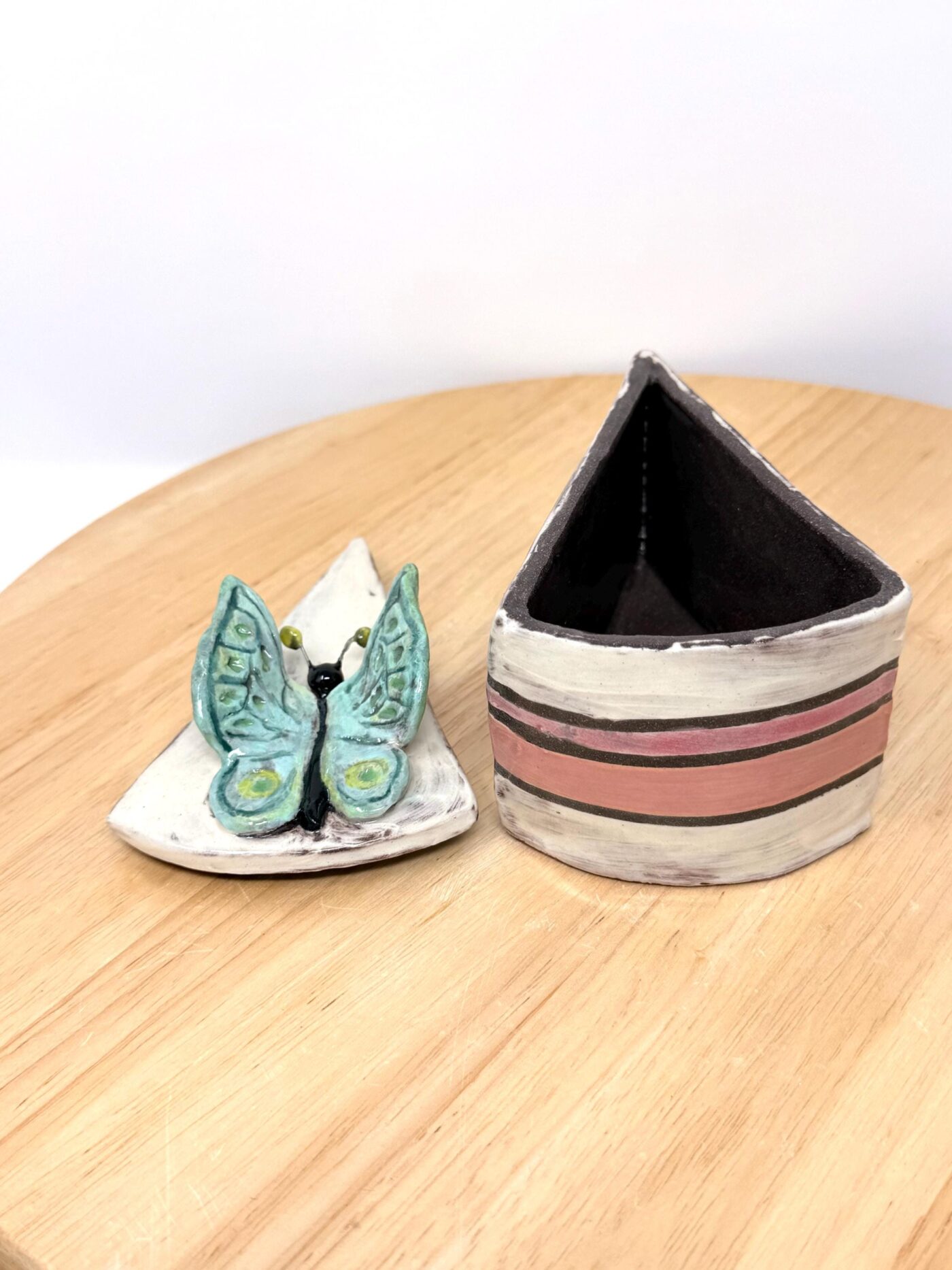 Handmade Ceramic Cake Slice Trinket Box – Butterfly Lid – Rustic Terracotta Jewellery Box (5 of 16) -- Fabode Ceramics