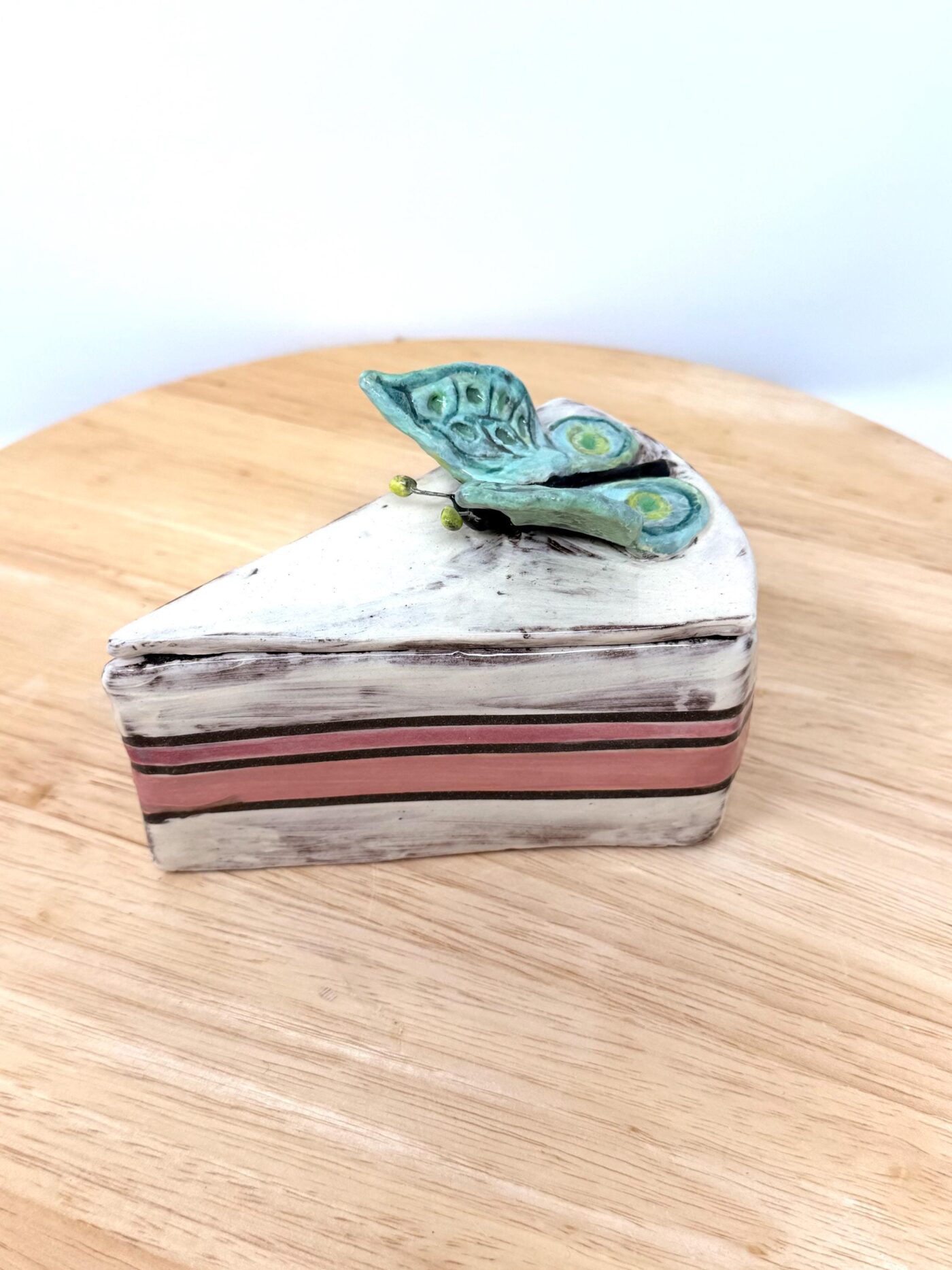 Handmade Ceramic Cake Slice Trinket Box – Butterfly Lid – Rustic Terracotta Jewellery Box (9 of 16) -- Fabode Ceramics