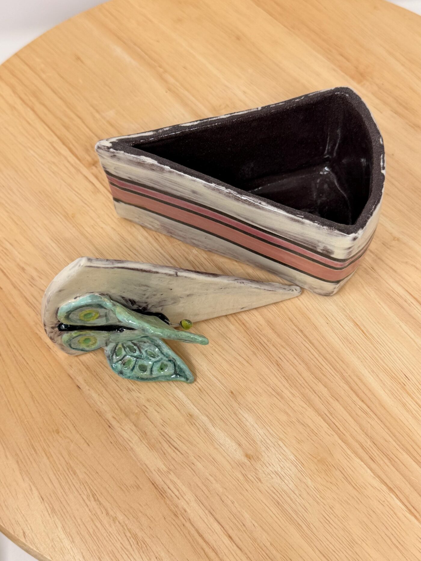 Handmade Ceramic Cake Slice Trinket Box – Butterfly Lid – Rustic Terracotta Jewellery Box (7 of 16) -- Fabode Ceramics