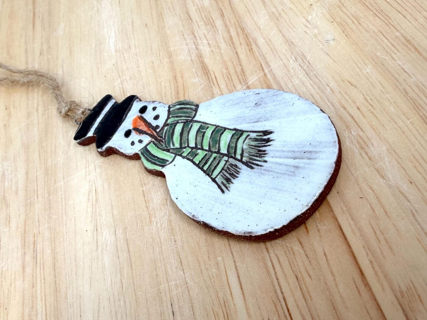 Hand-Painted Ceramic Snowman Ornament – Terracotta Clay Christmas Decoration (5 of 6) -- Fabode Ceramics