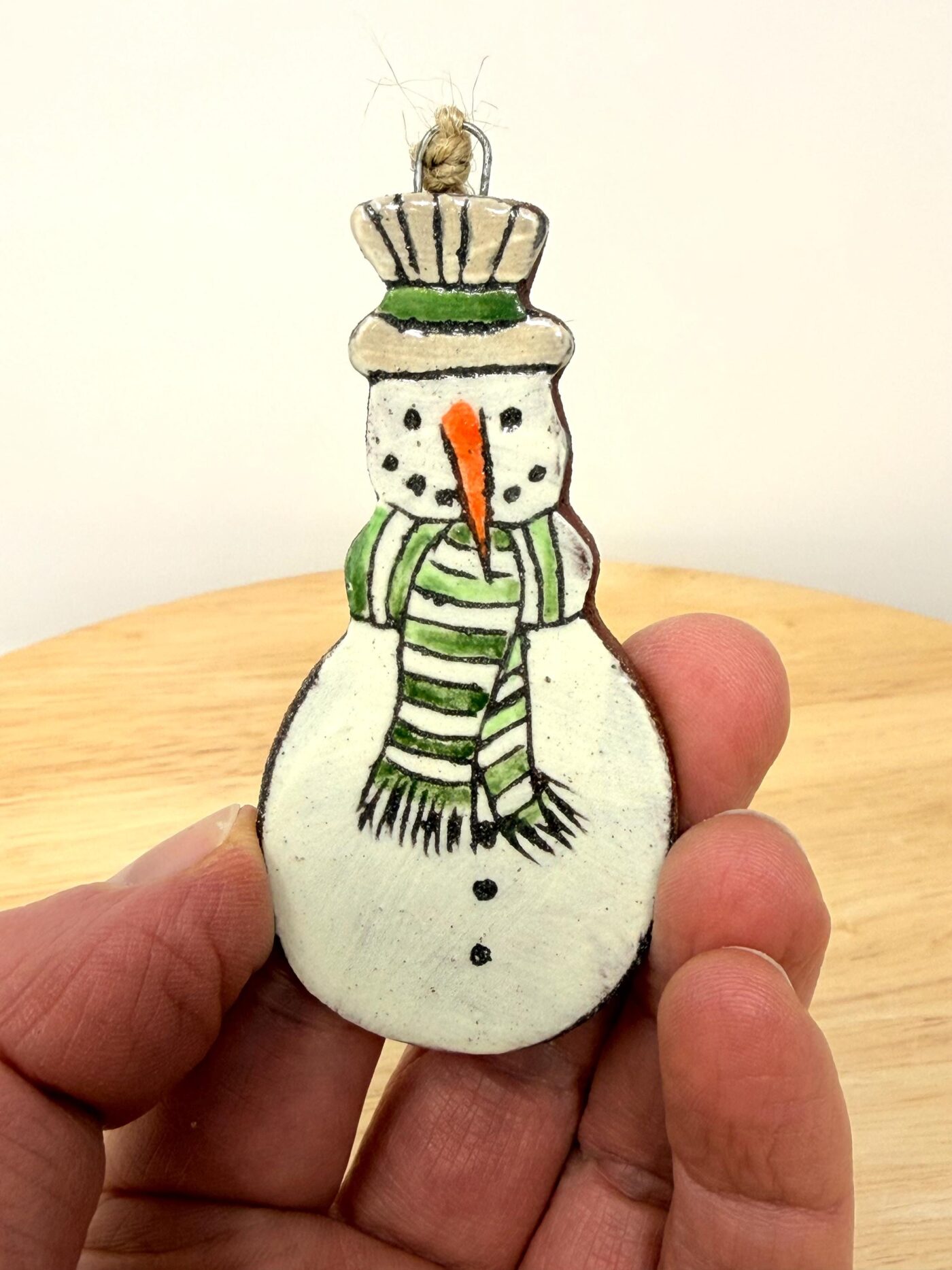 Handmade Ceramic Snowman Christmas Ornament – Rustic Folk Decoration (3 of 4) -- Fabode Ceramics