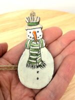 Handmade Ceramic Snowman Christmas Ornament – Rustic Folk Decoration (4 of 4) -- Fabode Ceramics