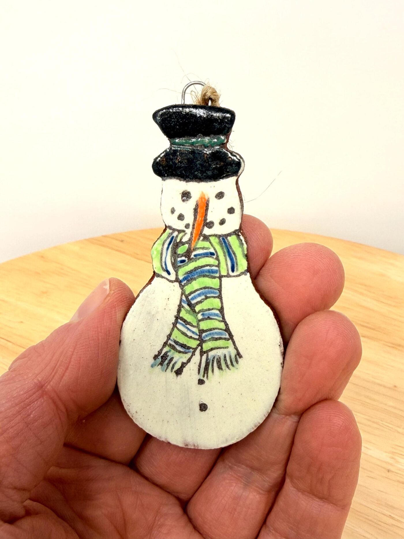 Handmade Ceramic Snowman Christmas Ornament – Rustic Folk Decoration (2 of 3) -- Fabode Ceramics