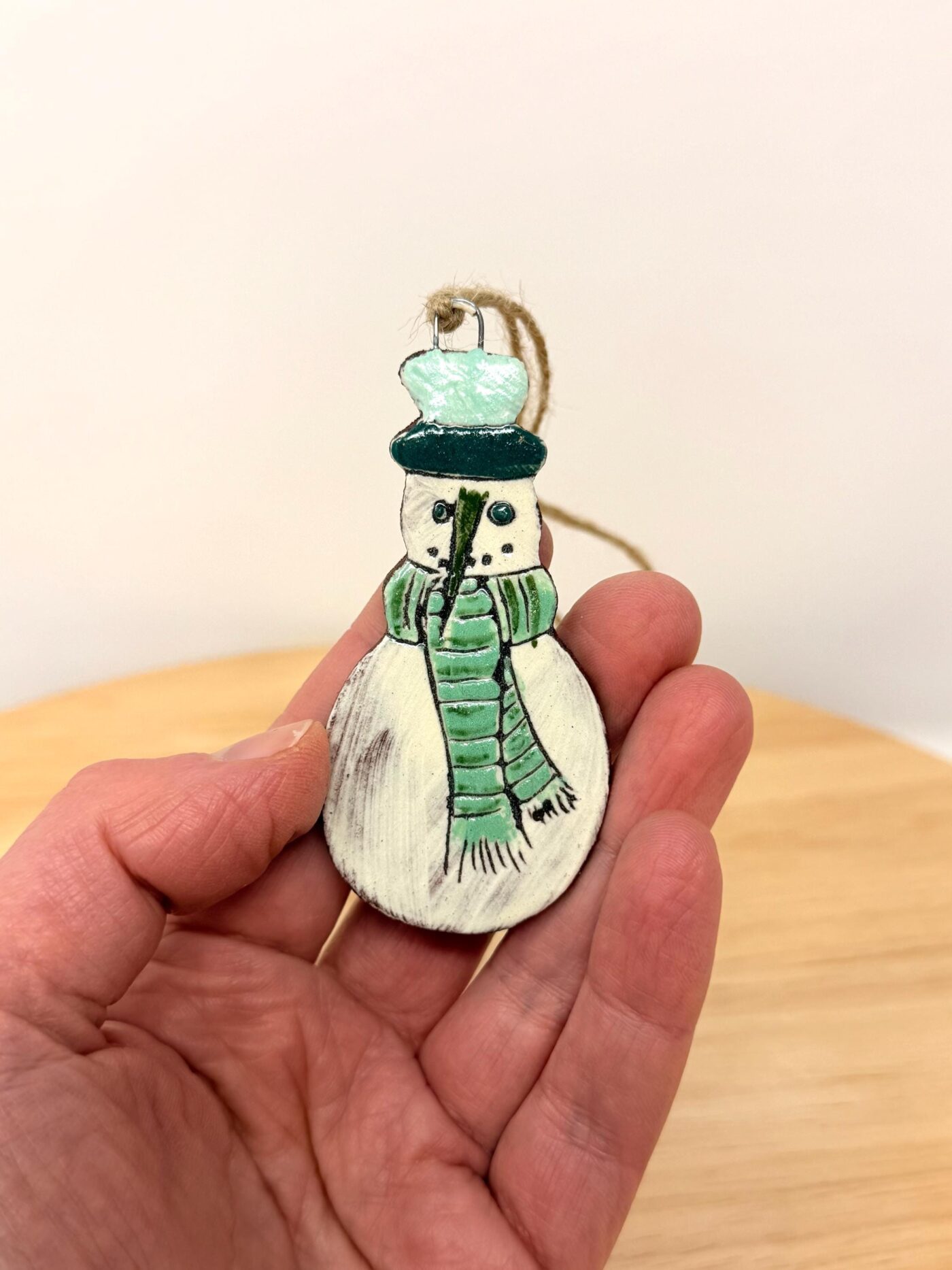Handmade Ceramic Snowman Christmas Ornament – Rustic Folk Decoration (1 of 6) -- Fabode Ceramics