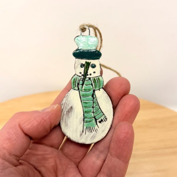 Handmade Ceramic Snowman Christmas Ornament – Rustic Folk Decoration (1 of 6) -- Fabode Ceramics