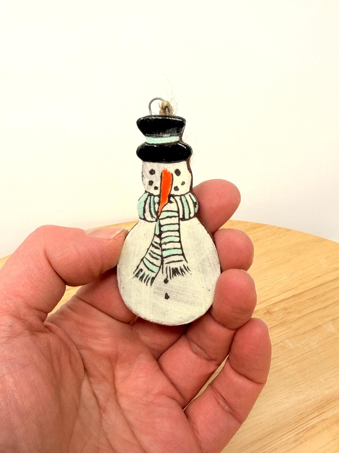Hand-Painted Ceramic Snowman Ornament – Terracotta Clay Christmas Decoration (1 of 5) -- Fabode Ceramics