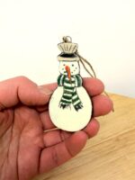 Hand-Painted Ceramic Snowman Ornament – Terracotta Clay Christmas Decoration (1 of 4) -- Fabode Ceramics