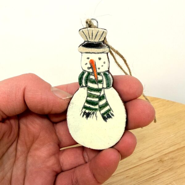 Hand-Painted Ceramic Snowman Ornament – Terracotta Clay Christmas Decoration (1 of 4) -- Fabode Ceramics