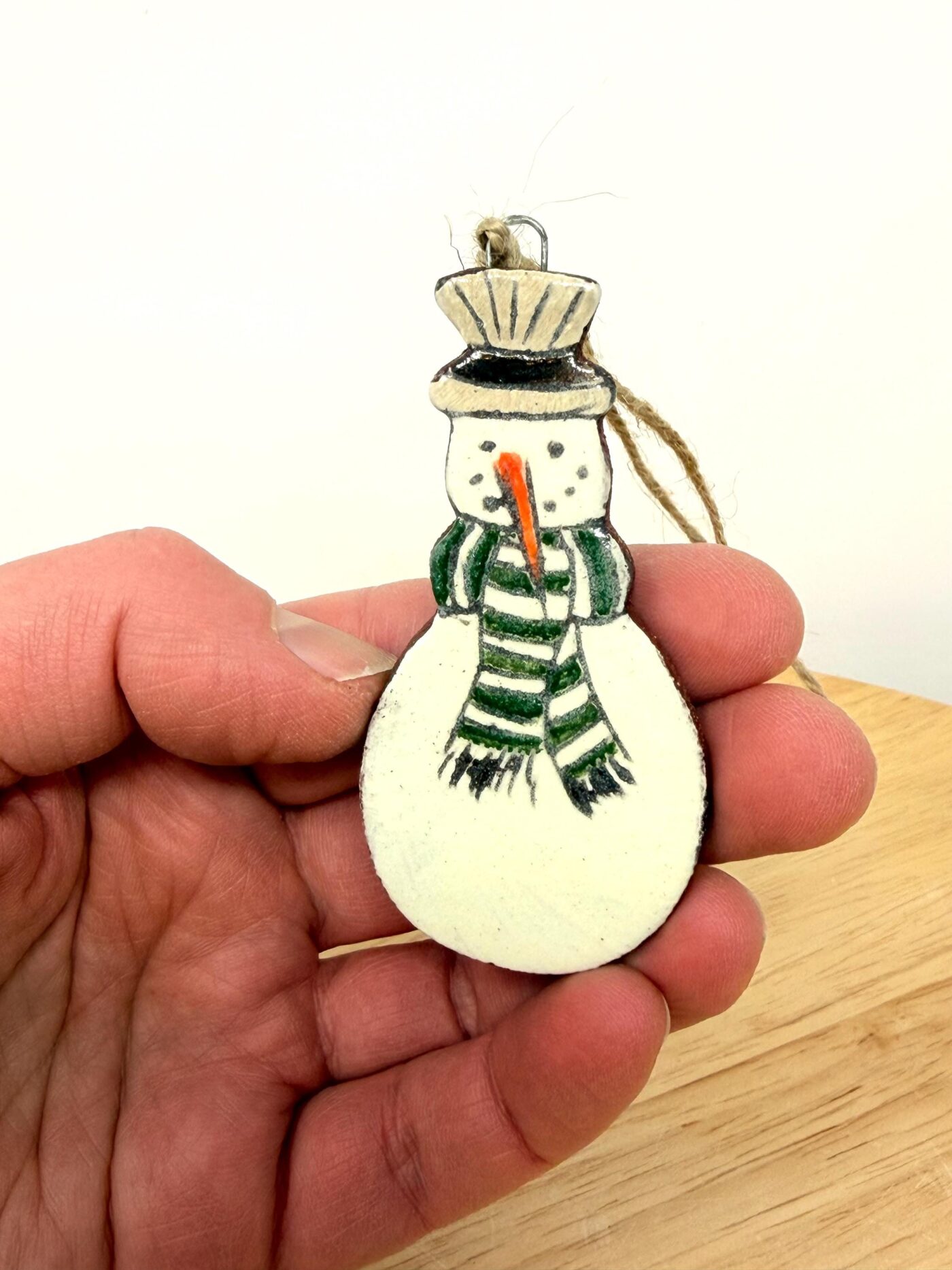 Hand-Painted Ceramic Snowman Ornament – Terracotta Clay Christmas Decoration (2 of 4) -- Fabode Ceramics