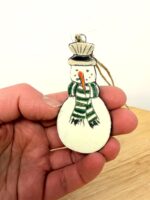 Hand-Painted Ceramic Snowman Ornament – Terracotta Clay Christmas Decoration (2 of 4) -- Fabode Ceramics