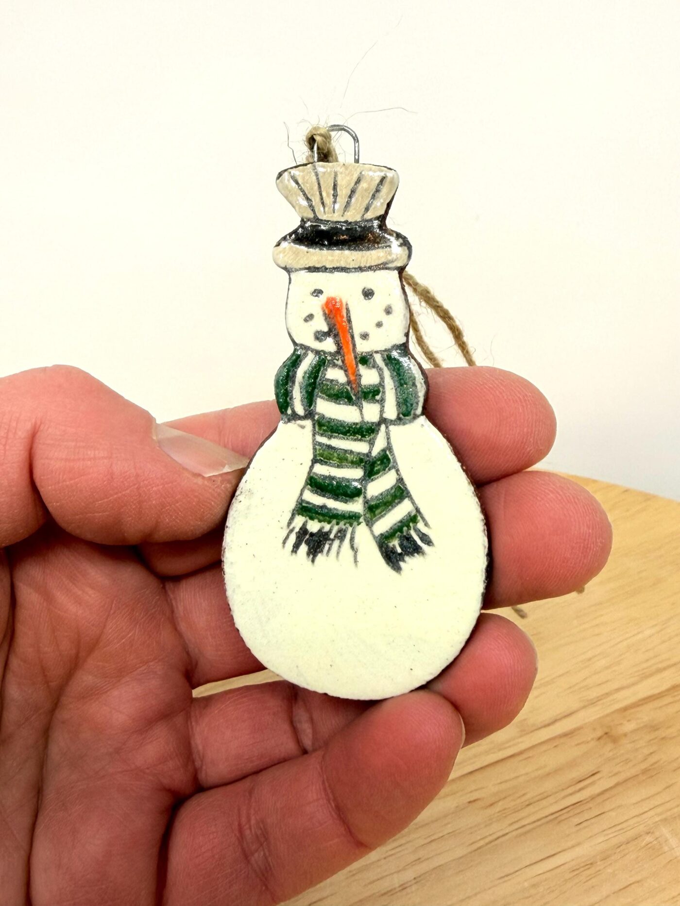 Hand-Painted Ceramic Snowman Ornament – Terracotta Clay Christmas Decoration (3 of 4) -- Fabode Ceramics