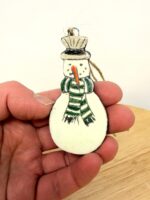 Hand-Painted Ceramic Snowman Ornament – Terracotta Clay Christmas Decoration (3 of 4) -- Fabode Ceramics