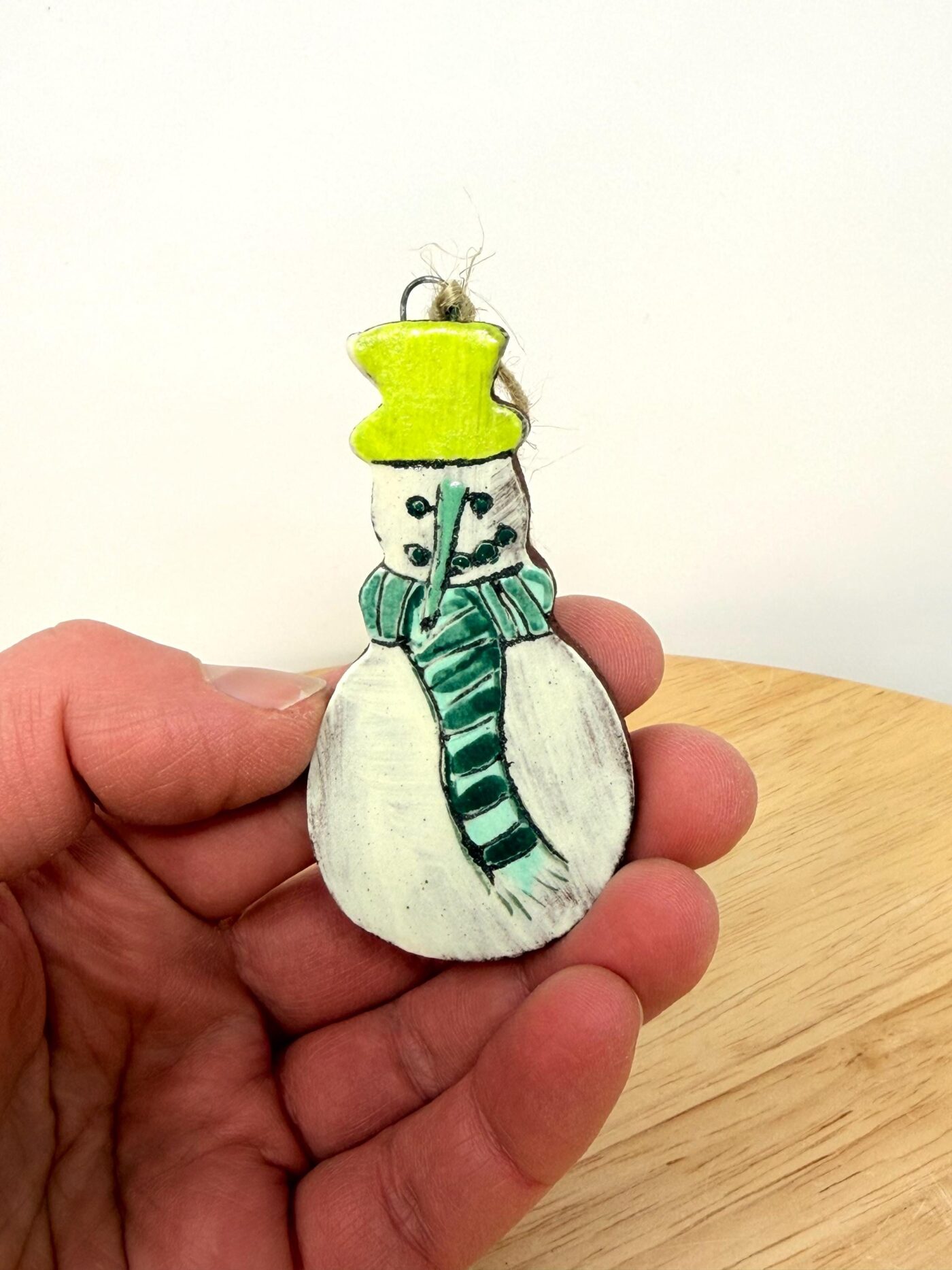 Hand-Painted Ceramic Snowman Ornament – Terracotta Clay Christmas Decoration (2 of 6) -- Fabode Ceramics