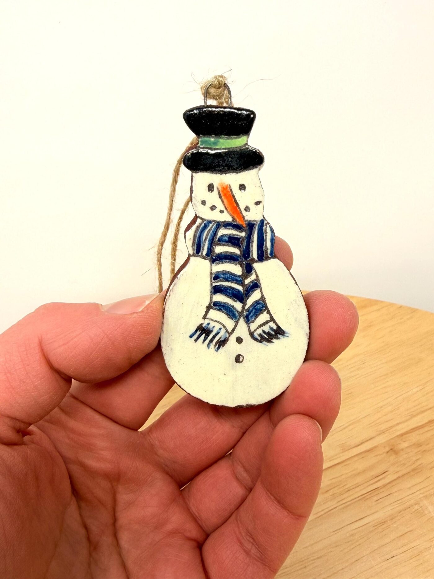 Hand-Painted Ceramic Snowman Ornament – Terracotta Clay Christmas Decoration (2 of 6) -- Fabode Ceramics