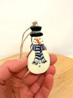 Hand-Painted Ceramic Snowman Ornament – Terracotta Clay Christmas Decoration (3 of 6) -- Fabode Ceramics