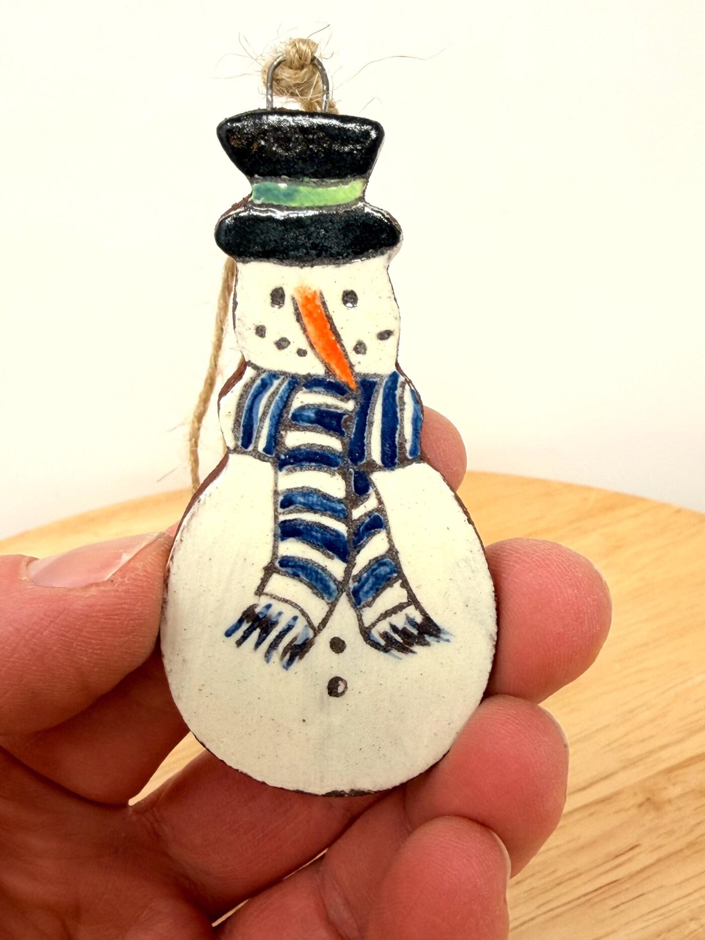 Hand-Painted Ceramic Snowman Ornament – Terracotta Clay Christmas Decoration (4 of 6) -- Fabode Ceramics