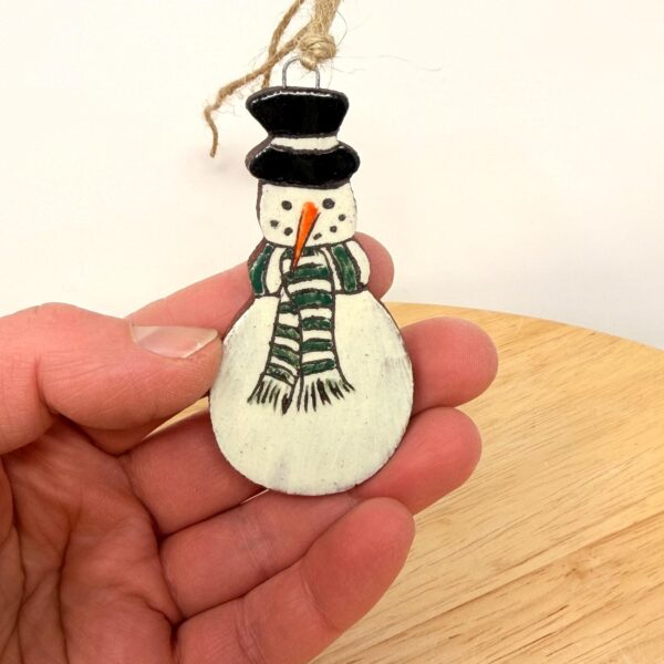 Hand-Painted Ceramic Snowman Ornament – Terracotta Clay Christmas Decoration (1 of 6) -- Fabode Ceramics