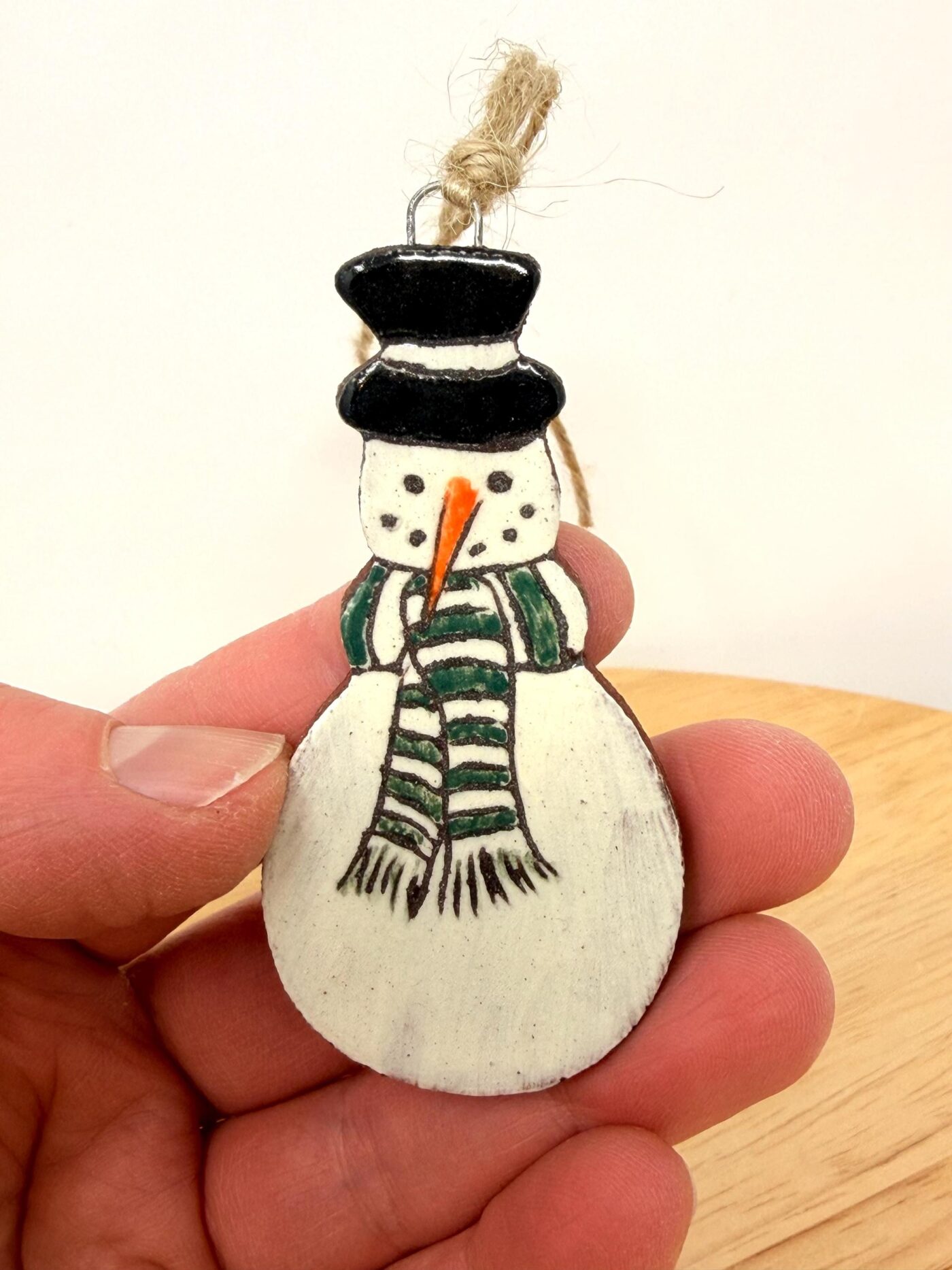 Hand-Painted Ceramic Snowman Ornament – Terracotta Clay Christmas Decoration (3 of 6) -- Fabode Ceramics