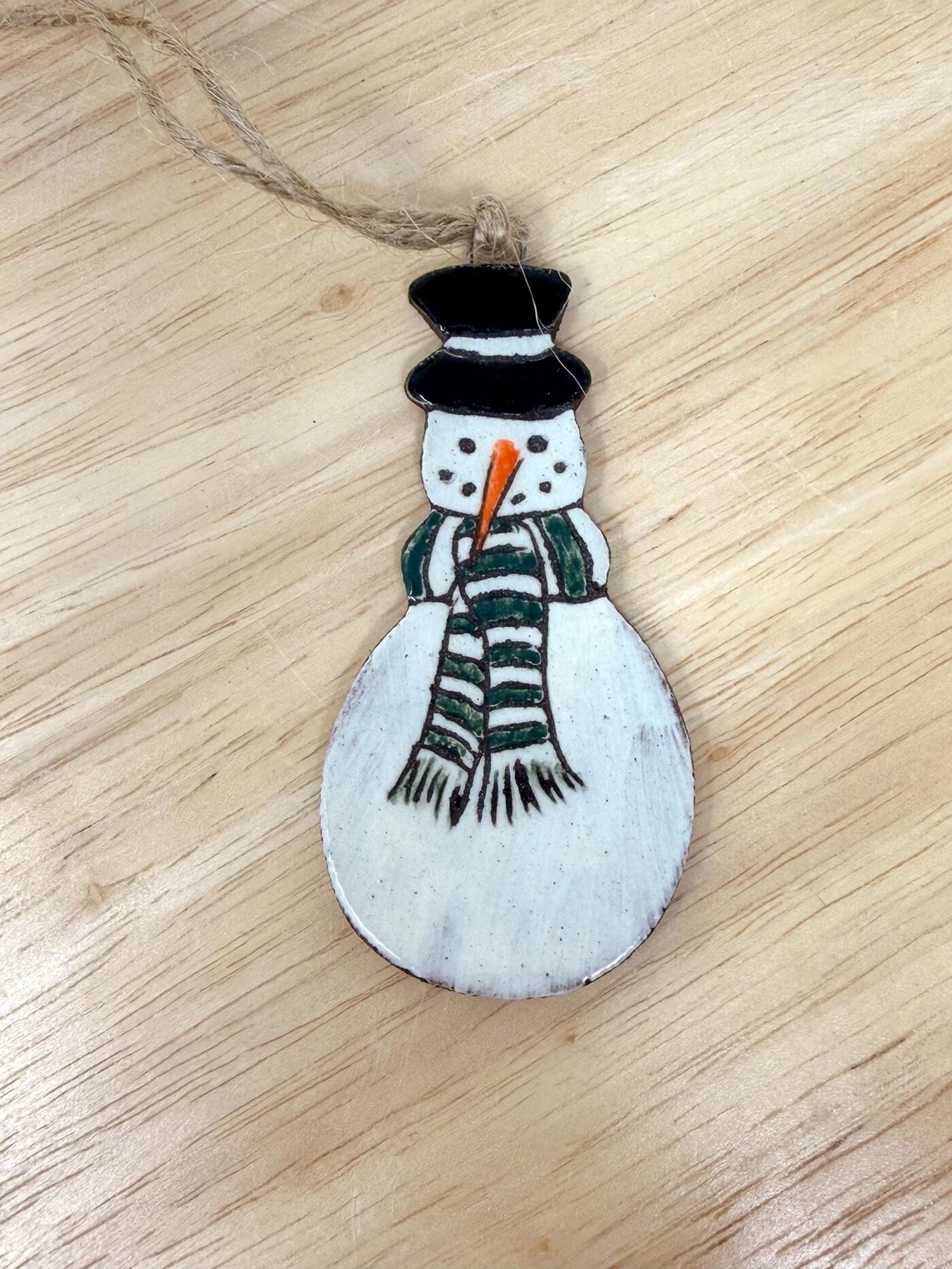 Hand-Painted Ceramic Snowman Ornament – Terracotta Clay Christmas Decoration (5 of 6) -- Fabode Ceramics