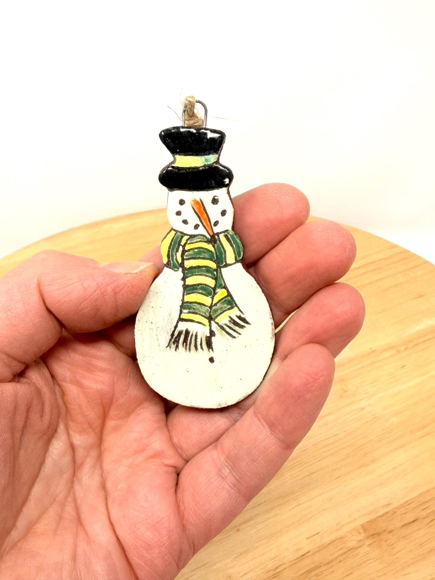 Handmade Ceramic Snowman Ornament – Rustic Terracotta Christmas Tree Decoration (1 of 6) -- Fabode Ceramics
