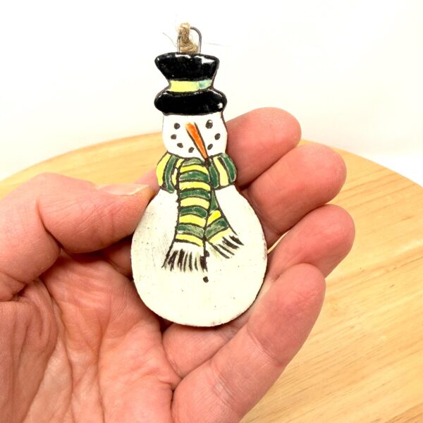 Handmade Ceramic Snowman Ornament – Rustic Terracotta Christmas Tree Decoration (1 of 6) -- Fabode Ceramics