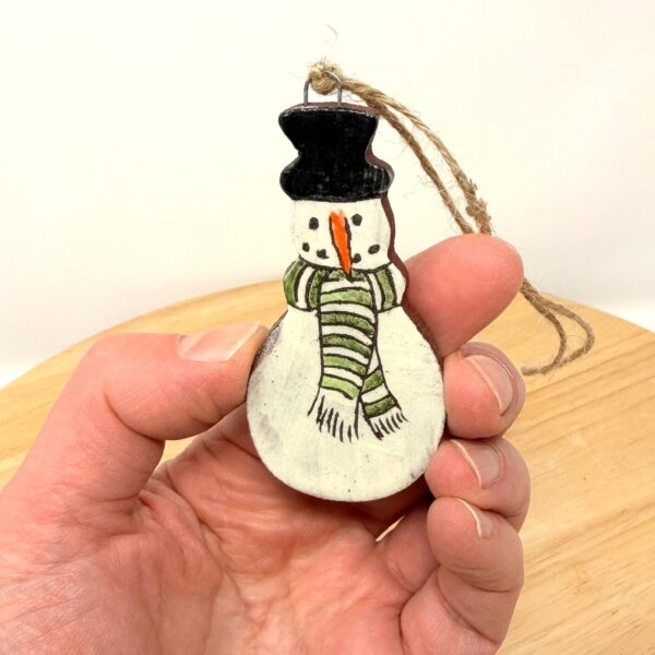 Handmade Ceramic Snowman Ornament – Rustic Terracotta Christmas Tree Decoration (1 of 5) -- Fabode Ceramics