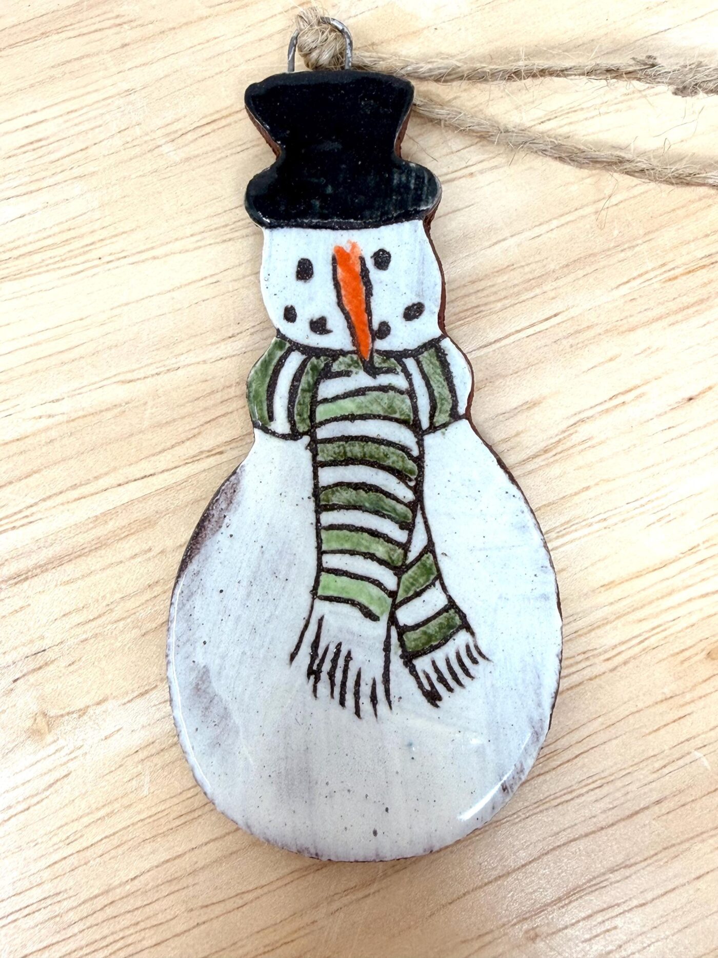 Handmade Ceramic Snowman Ornament – Rustic Terracotta Christmas Tree Decoration (5 of 5) -- Fabode Ceramics