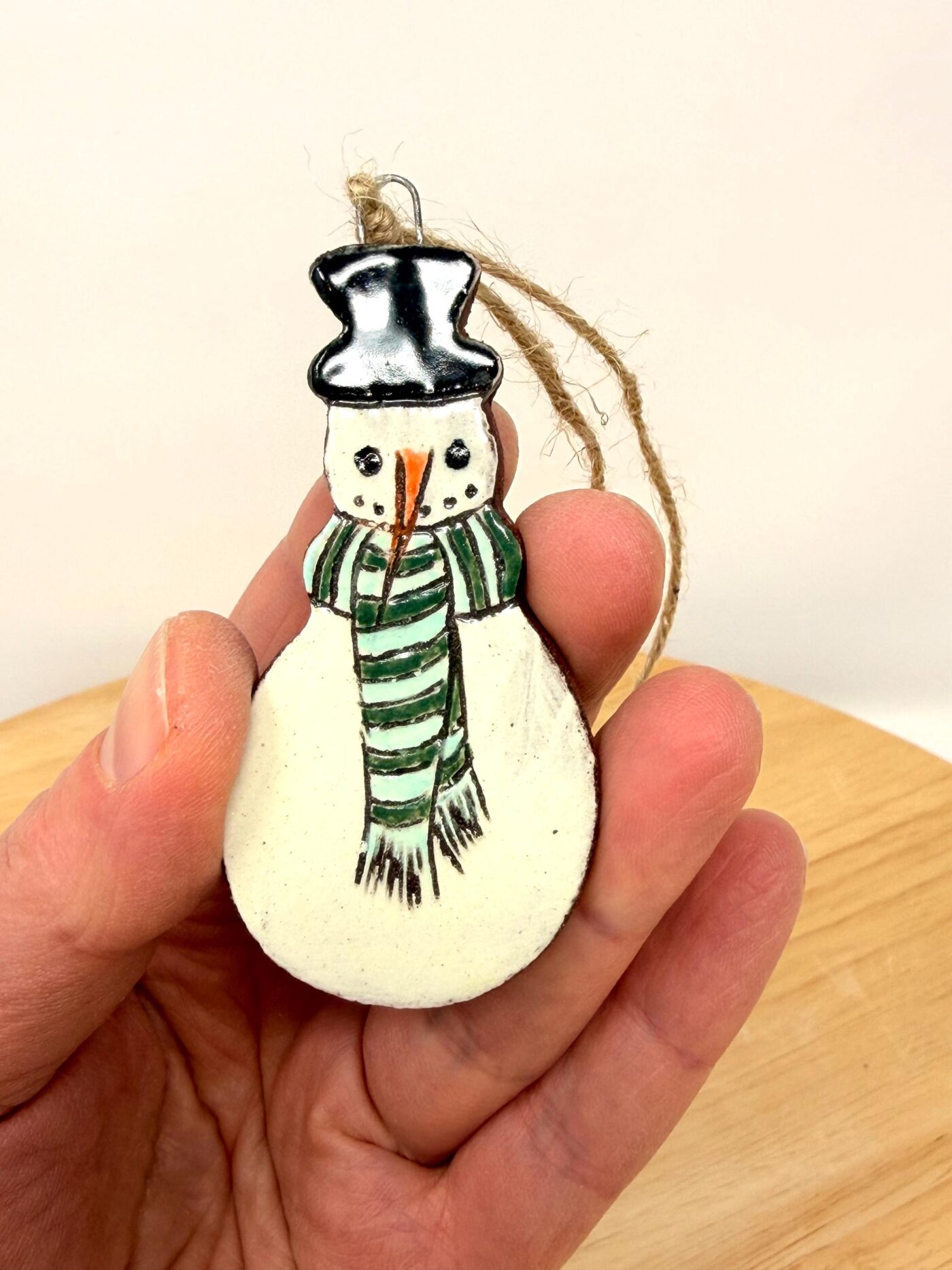 Handmade Ceramic Snowman Ornament – Rustic Terracotta Christmas Tree Decoration (4 of 7) -- Fabode Ceramics