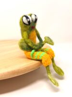 Needle Felted Frog Doll with Long Legs and Knitted Shorts | Whimsical Wool Sculpture (9 of 14) -- Fabode Ceramics