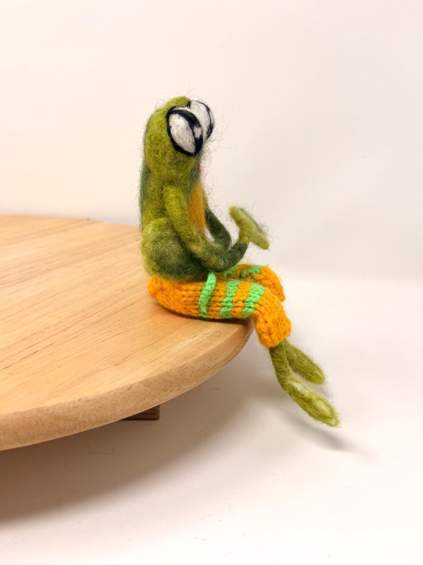 Needle Felted Frog Doll with Long Legs and Knitted Shorts | Whimsical Wool Sculpture (10 of 14) -- Fabode Ceramics