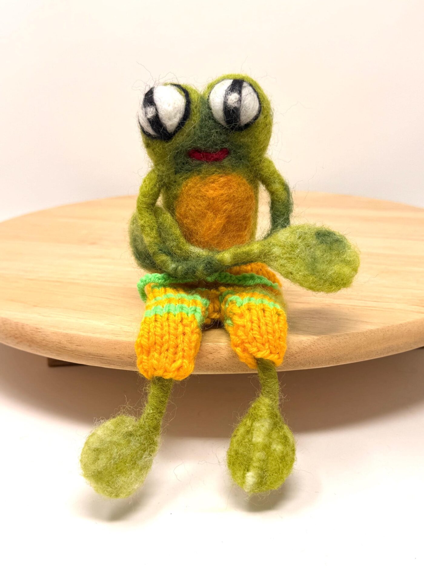 Needle Felted Frog Doll with Long Legs and Knitted Shorts | Whimsical Wool Sculpture (8 of 14) -- Fabode Ceramics