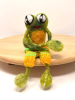 Needle Felted Frog Doll with Long Legs and Knitted Shorts | Whimsical Wool Sculpture (8 of 14) -- Fabode Ceramics
