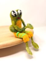 Needle Felted Frog Doll with Long Legs and Knitted Shorts | Whimsical Wool Sculpture (6 of 14) -- Fabode Ceramics