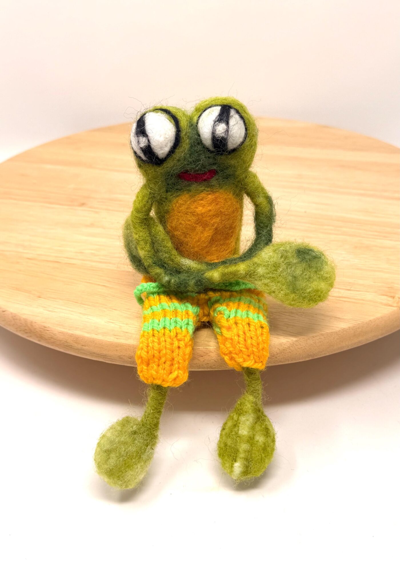 Needle Felted Frog Doll with Long Legs and Knitted Shorts | Whimsical Wool Sculpture (2 of 14) -- Fabode Ceramics