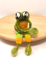 Needle Felted Frog Doll with Long Legs and Knitted Shorts | Whimsical Wool Sculpture (2 of 14) -- Fabode Ceramics