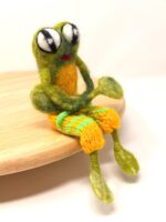 Needle Felted Frog Doll with Long Legs and Knitted Shorts | Whimsical Wool Sculpture (7 of 14) -- Fabode Ceramics