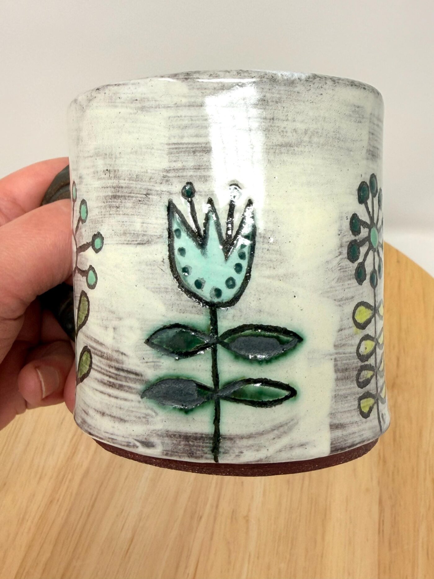 Handmade Ceramic Mug – Rustic Terracotta Stoneware, Sgraffito Folk Flower Design (5 of 18) -- Fabode Ceramics