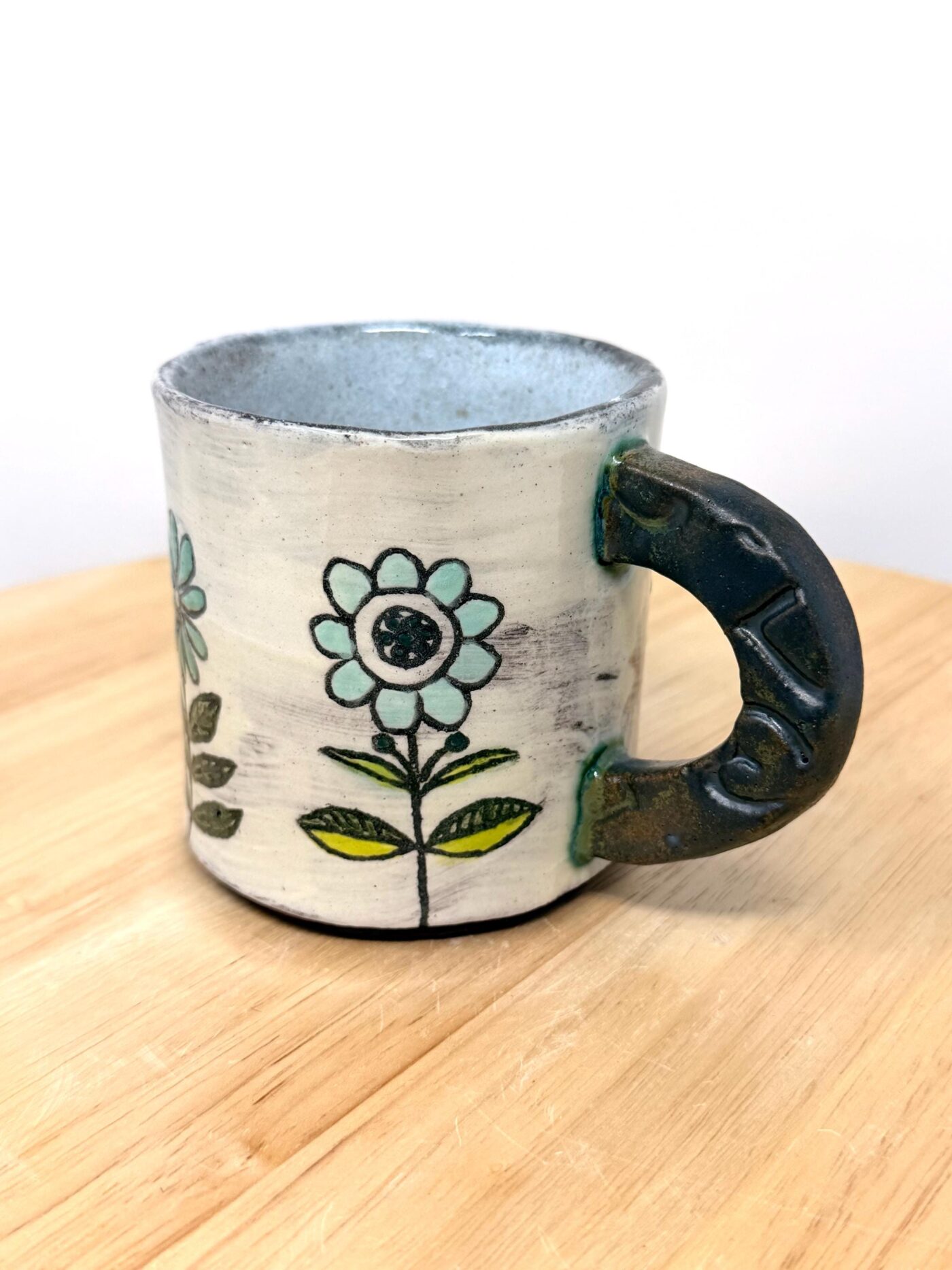 Handmade Ceramic Mug – Rustic Terracotta Stoneware, Sgraffito Folk Flower Design (10 of 18) -- Fabode Ceramics