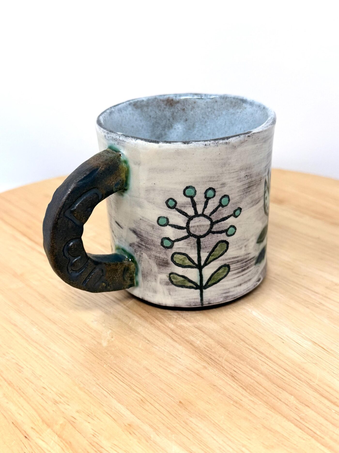 Handmade Ceramic Mug – Rustic Terracotta Stoneware, Sgraffito Folk Flower Design (14 of 18) -- Fabode Ceramics