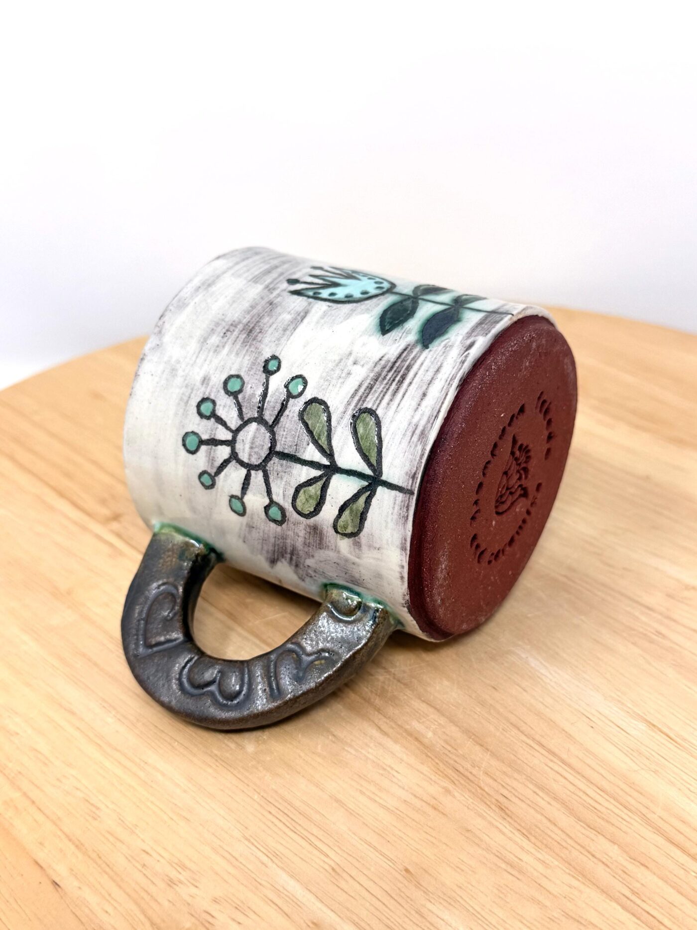 Handmade Ceramic Mug – Rustic Terracotta Stoneware, Sgraffito Folk Flower Design (15 of 18) -- Fabode Ceramics