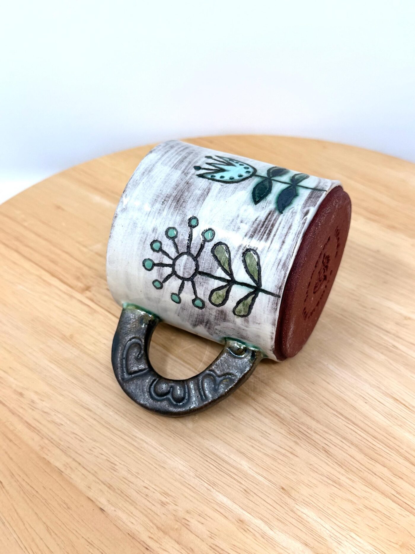 Handmade Ceramic Mug – Rustic Terracotta Stoneware, Sgraffito Folk Flower Design (16 of 18) -- Fabode Ceramics