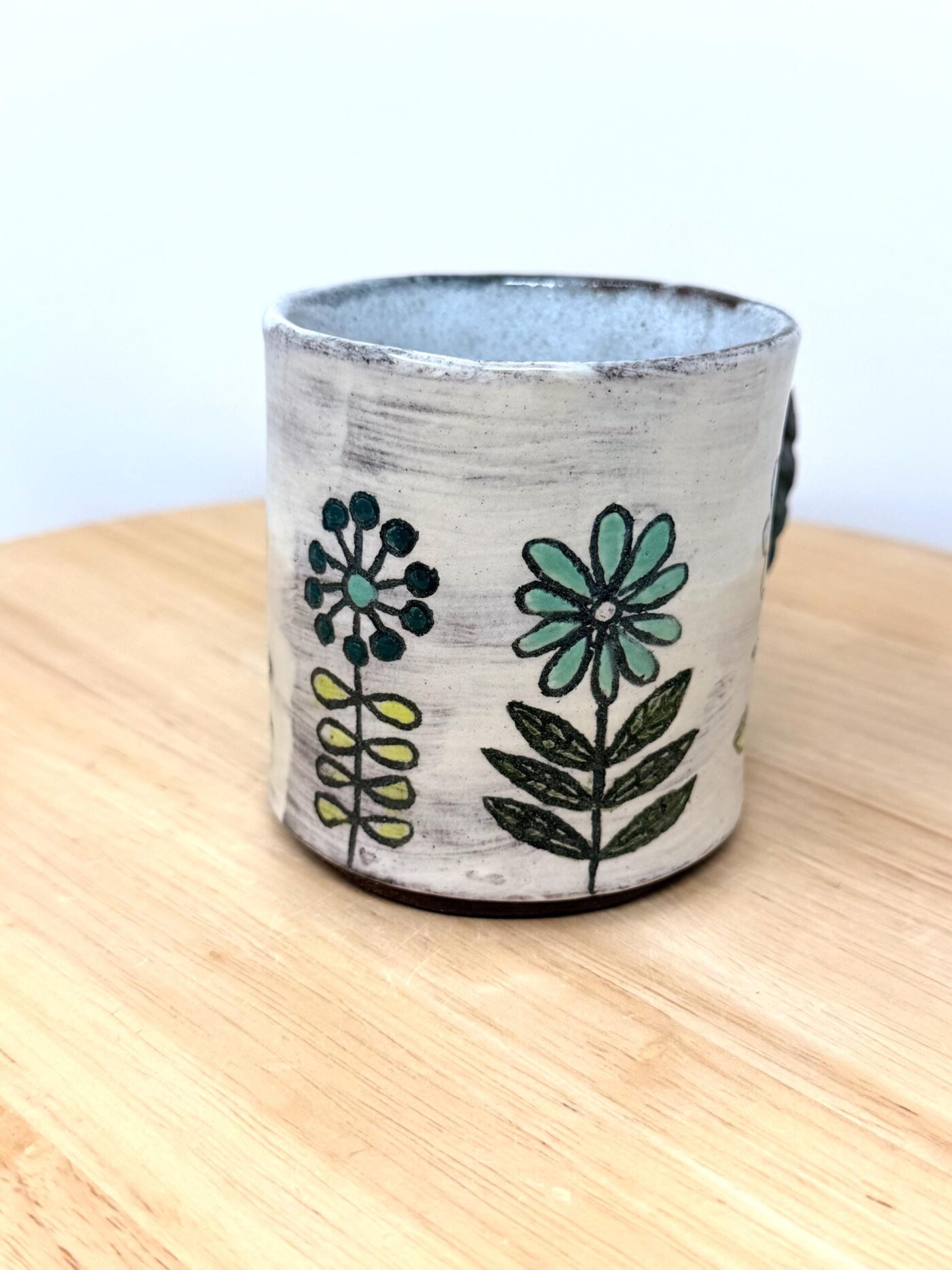 Handmade Ceramic Mug – Rustic Terracotta Stoneware, Sgraffito Folk Flower Design (8 of 18) -- Fabode Ceramics